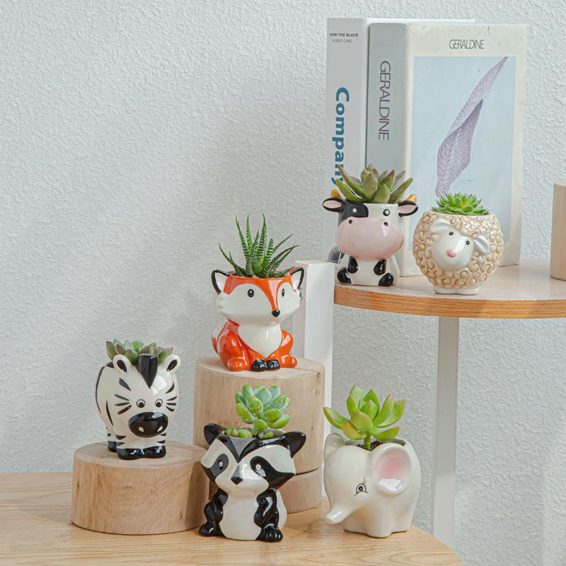 Mini Ceramic Animal Flower Pot for Home Office Garden Decor
