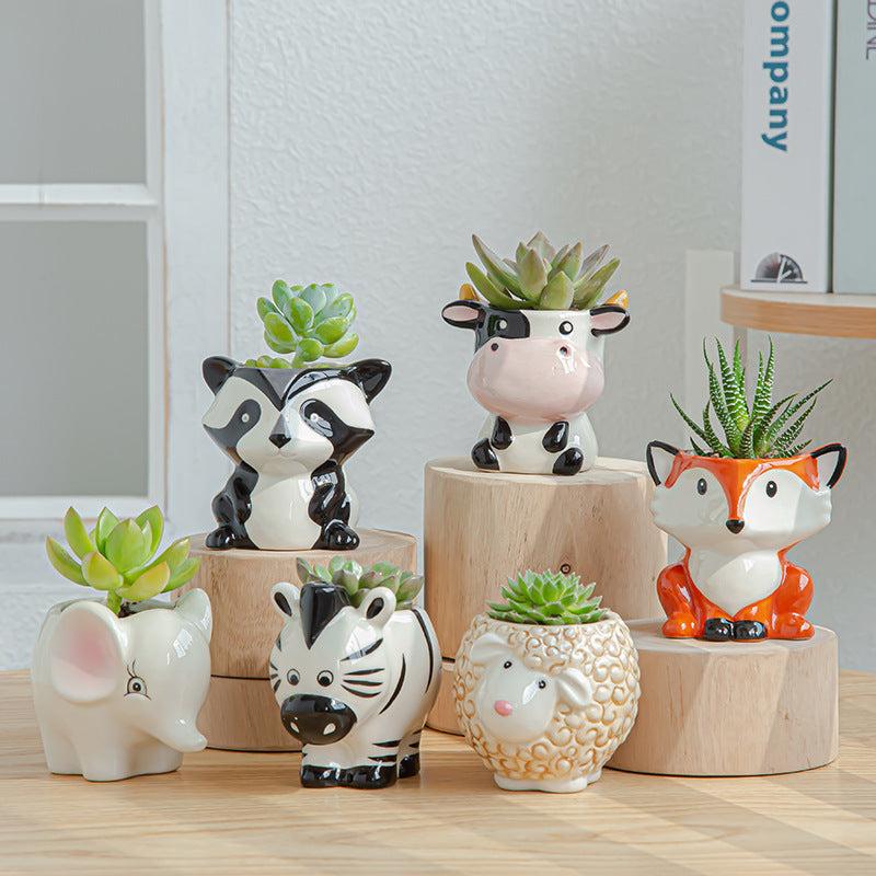 Mini Ceramic Animal Flower Pot for Home Office Garden Decor