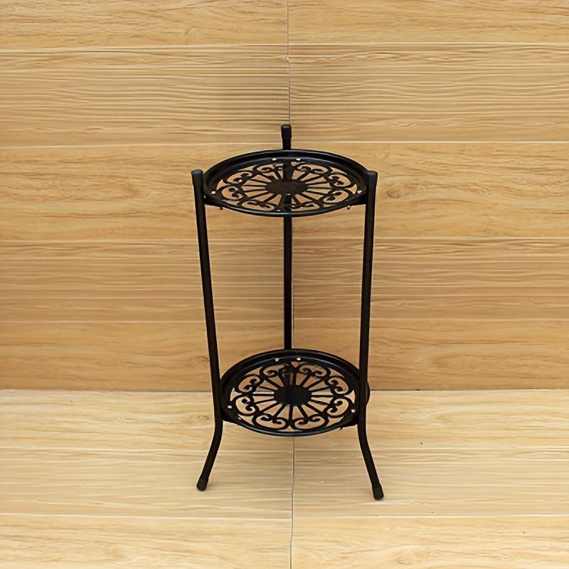 1pc Double Iron Art Flower Stand for Courtyard Balcony Succulent Green Straw