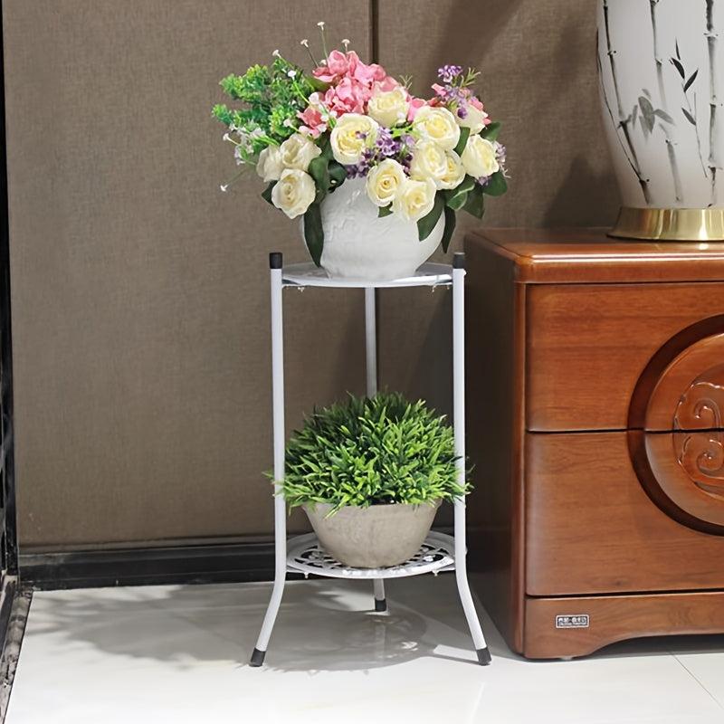 1pc Double Iron Art Flower Stand for Courtyard Balcony Succulent Green Straw