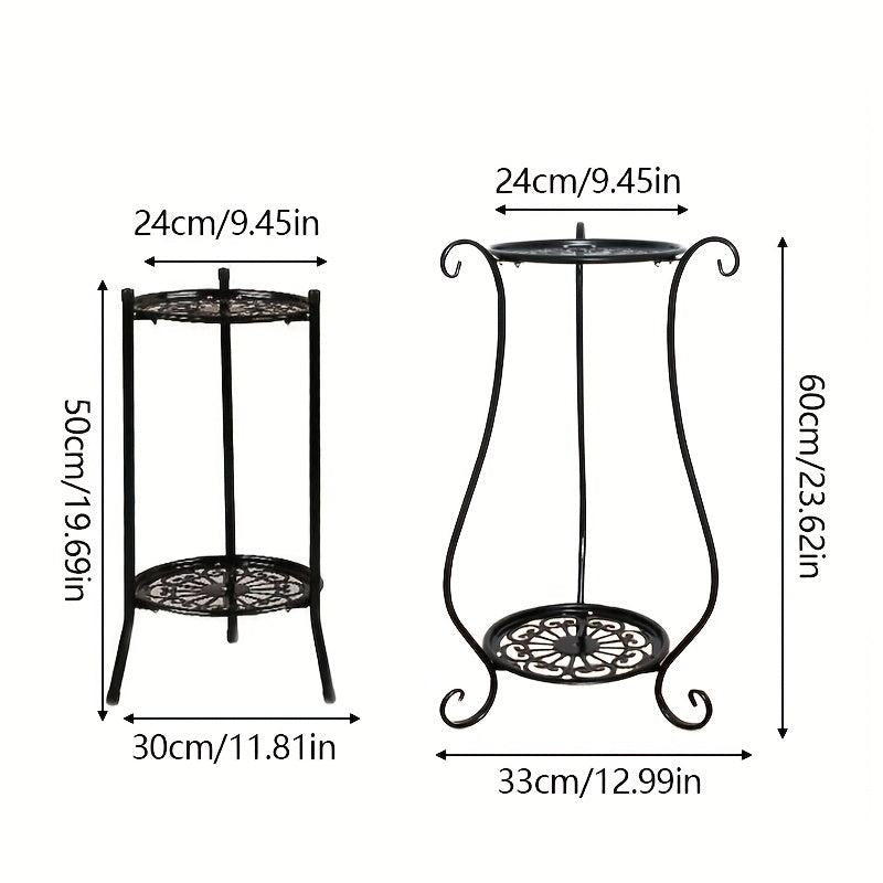 1pc Double Iron Art Flower Stand for Courtyard Balcony Succulent Green Straw
