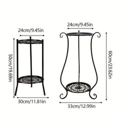 1pc Double Iron Art Flower Stand for Courtyard Balcony Succulent Green Straw