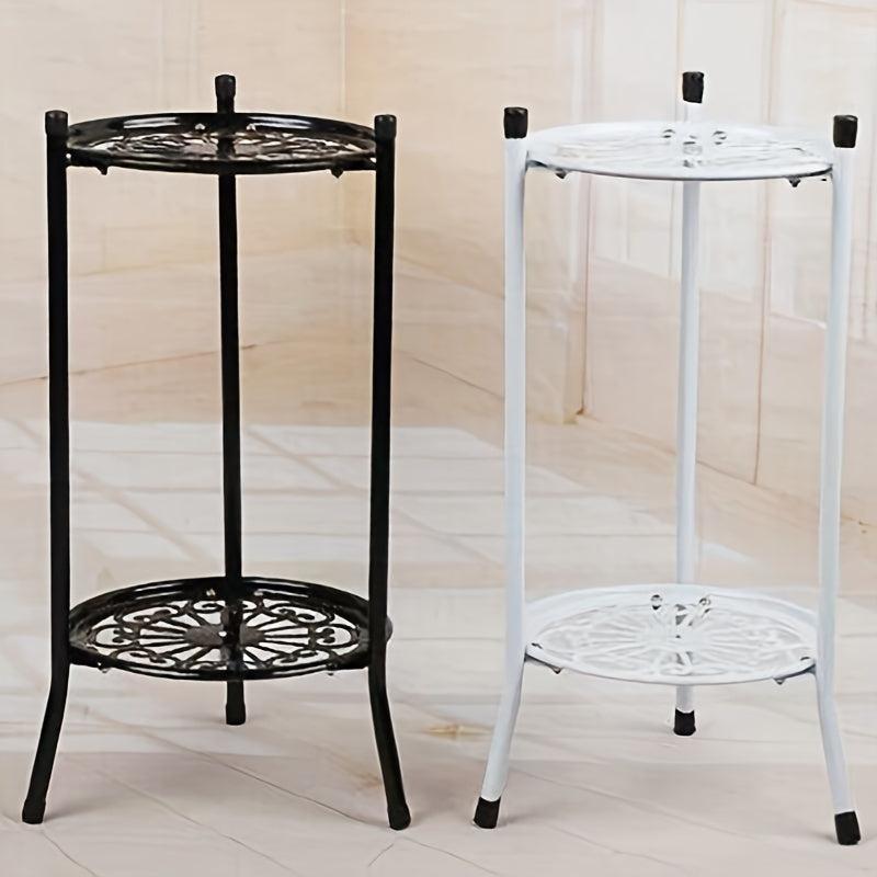1pc Double Iron Art Flower Stand for Courtyard Balcony Succulent Green Straw