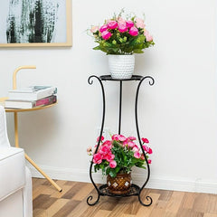 1pc Double Iron Art Flower Stand for Courtyard Balcony Succulent Green Straw