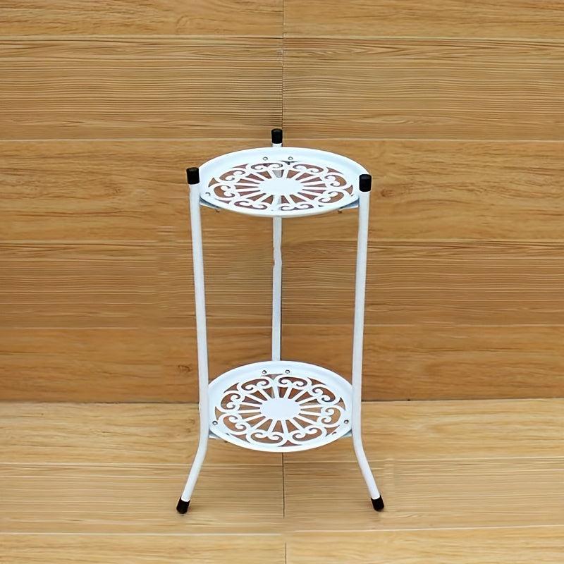 1pc Double Iron Art Flower Stand for Courtyard Balcony Succulent Green Straw