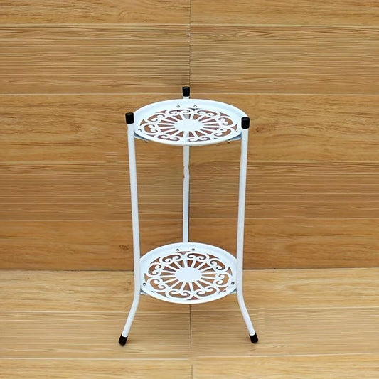 1pc Double Iron Art Flower Stand for Courtyard Balcony Succulent Green Straw