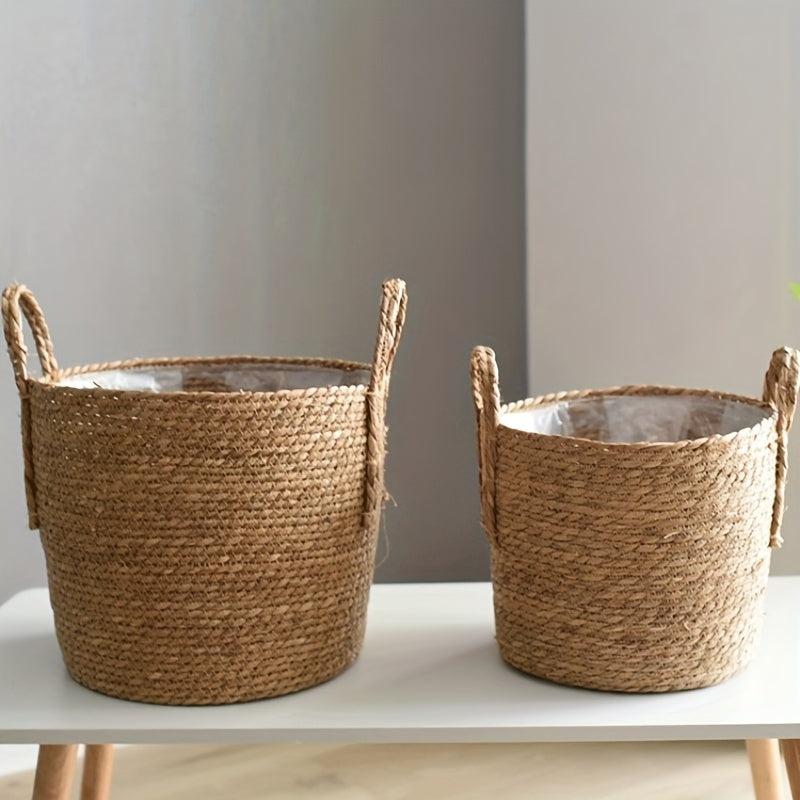 Straw Woven Flower Pots Set - High-end Nordic Plants Floor Oversized Pot