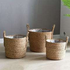 Straw Woven Flower Pots Set - High-end Nordic Plants Floor Oversized Pot
