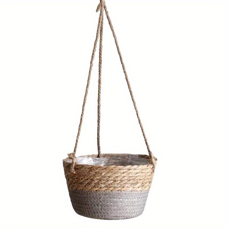 Handwoven Straw Hemp Rope Hanging Potted Plant Pot - Home Decor
