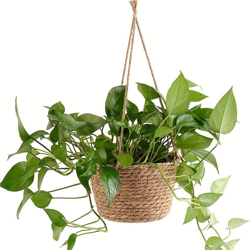 Handwoven Straw Hemp Rope Hanging Potted Plant Pot - Home Decor