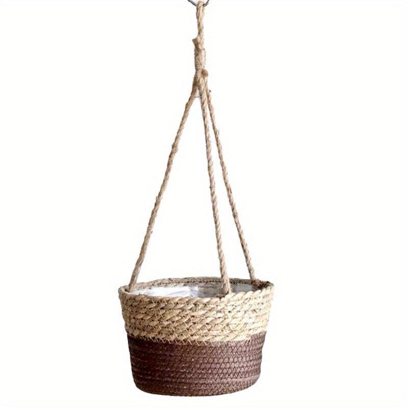 Handwoven Straw Hemp Rope Hanging Potted Plant Pot - Home Decor