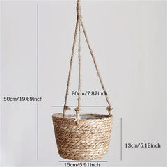 Handwoven Straw Hemp Rope Hanging Potted Plant Pot - Home Decor