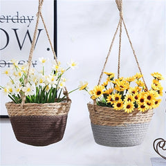 Handwoven Straw Hemp Rope Hanging Potted Plant Pot - Home Decor