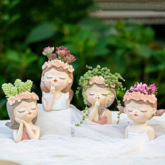 Fairy Girl Flower Pot Succulents Plant Resin Vase Indoor Outdoor