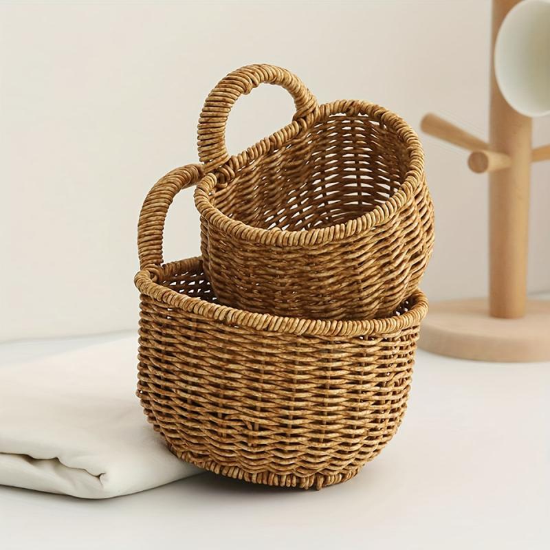 Wall Mounted Hanging Basket Imitating Rattan Weaving Flower Basket