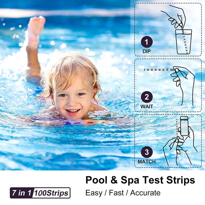 Pool and Spa Test Strips 7 in 1 - Bromine, PH, Chlorine, Hardness Test