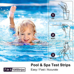Pool and Spa Test Strips 7 in 1 - Bromine, PH, Chlorine, Hardness Test