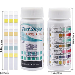 Pool and Spa Test Strips 7 in 1 - Bromine, PH, Chlorine, Hardness Test