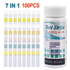 Pool and Spa Test Strips 7 in 1 - Bromine, PH, Chlorine, Hardness Test