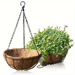 Coconut Brown Hanging Basket Metal Hook Wall Hanging Flower Pot