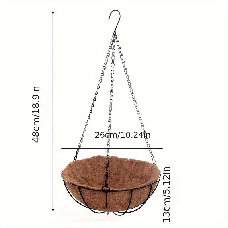 Coconut Brown Hanging Basket Metal Hook Wall Hanging Flower Pot