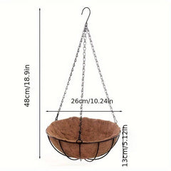 Coconut Brown Hanging Basket Metal Hook Wall Hanging Flower Pot