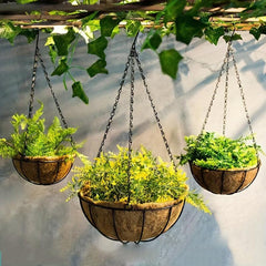 Coconut Brown Hanging Basket Metal Hook Wall Hanging Flower Pot
