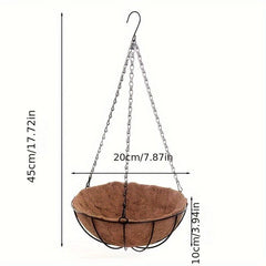 Coconut Brown Hanging Basket Metal Hook Wall Hanging Flower Pot