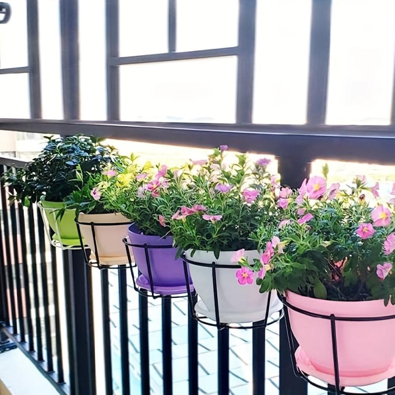 4pcs Round Metal Hanging Planters for Balcony & Indoor Decor
