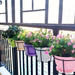 4pcs Round Metal Hanging Planters for Balcony & Indoor Decor