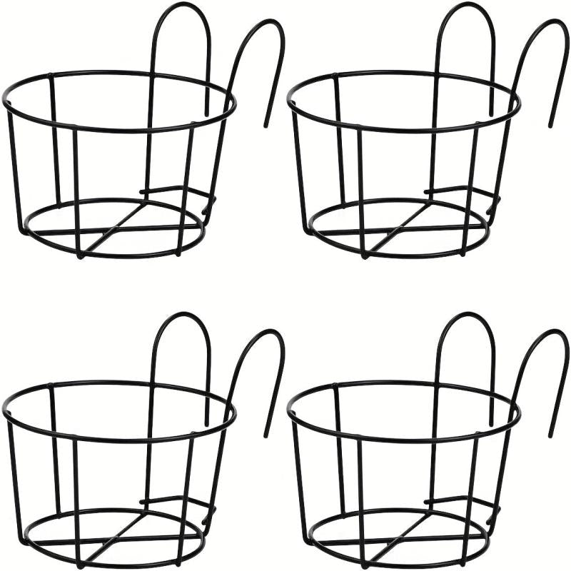 4pcs Round Metal Hanging Planters for Balcony & Indoor Decor