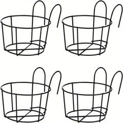 4pcs Round Metal Hanging Planters for Balcony & Indoor Decor