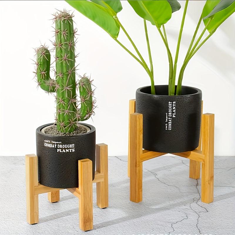 Bamboo & Wood Cross Flower Stand Pot Stand Balcony Wooden Storage Rack