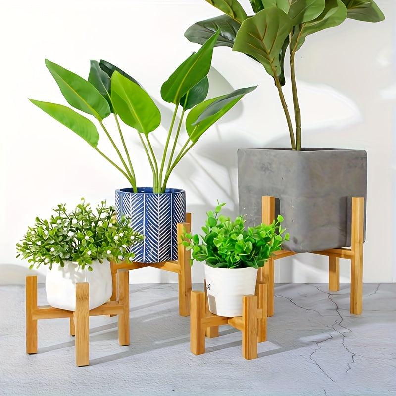 Bamboo & Wood Cross Flower Stand Pot Stand Balcony Wooden Storage Rack