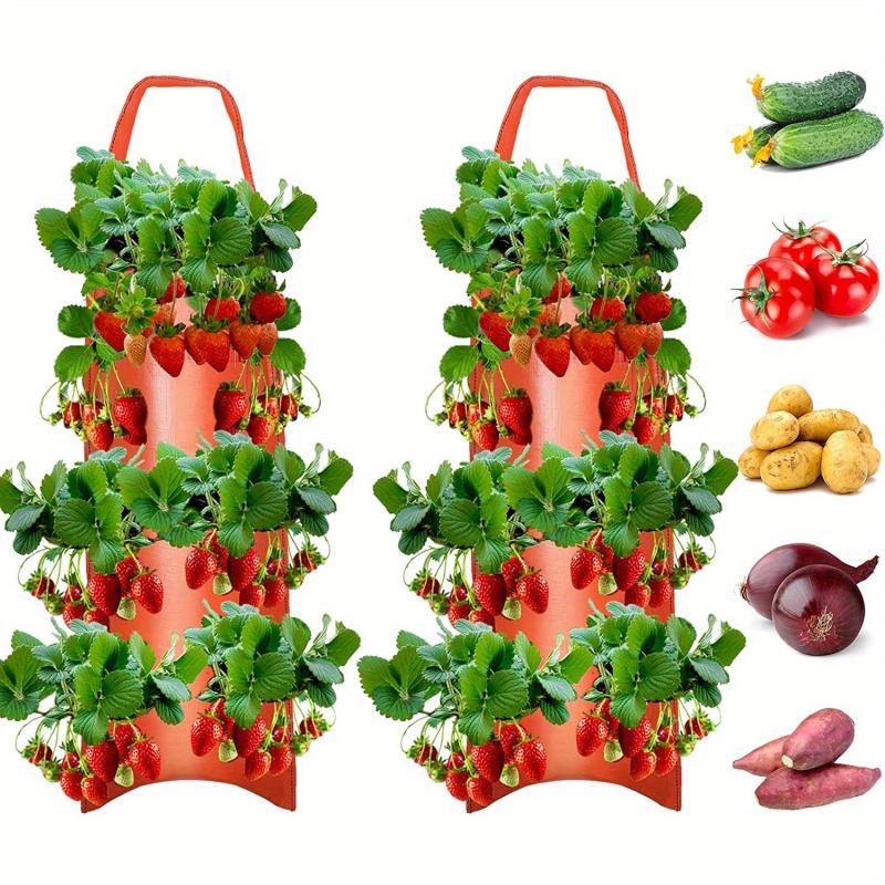 2 Hanging Strawberry Flowerpot Bags with 8 Holes for Tomato, Pepper - Vegetabl