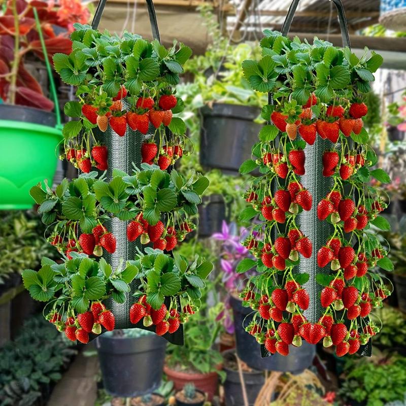 2 Hanging Strawberry Flowerpot Bags with 8 Holes for Tomato, Pepper - Vegetabl