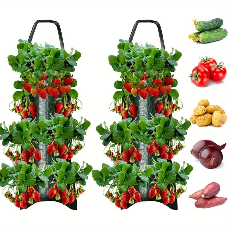 2 Hanging Strawberry Flowerpot Bags with 8 Holes for Tomato, Pepper - Vegetabl