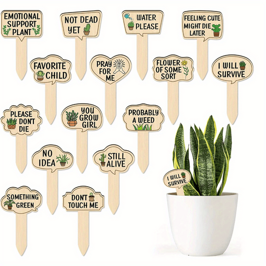 15pcs Funny Wooden Plant Markers Succulent Flowers Greenery Plants Tags