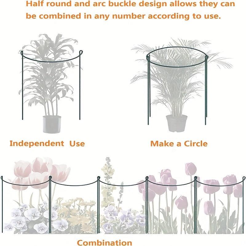 8 Packs Half Round Plant Support Stakes Metal Garden Stake Indoor Peony Cages