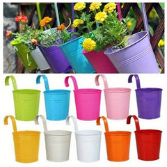 Iron Pastoral Balcony Pots Planters Metal Bucket Flower Holder Vase