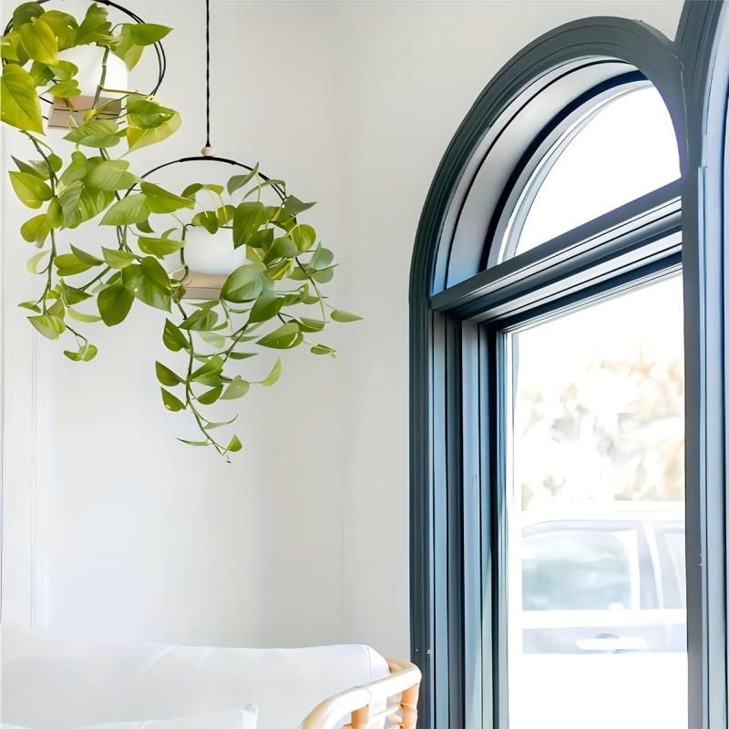 Boho Macrame Hanging Plant Holder with Wood Base - Indoor Plant Hanger