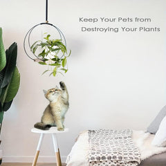 Boho Macrame Hanging Plant Holder with Wood Base - Indoor Plant Hanger
