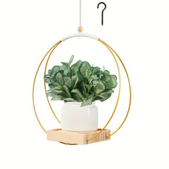Boho Macrame Hanging Plant Holder with Wood Base - Indoor Plant Hanger