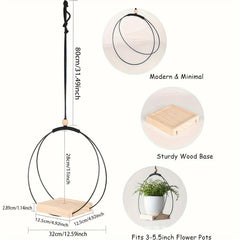 Boho Macrame Hanging Plant Holder with Wood Base - Indoor Plant Hanger