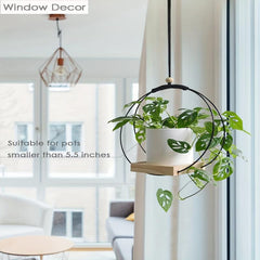 Boho Macrame Hanging Plant Holder with Wood Base - Indoor Plant Hanger