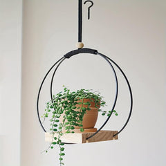 Boho Macrame Hanging Plant Holder with Wood Base - Indoor Plant Hanger