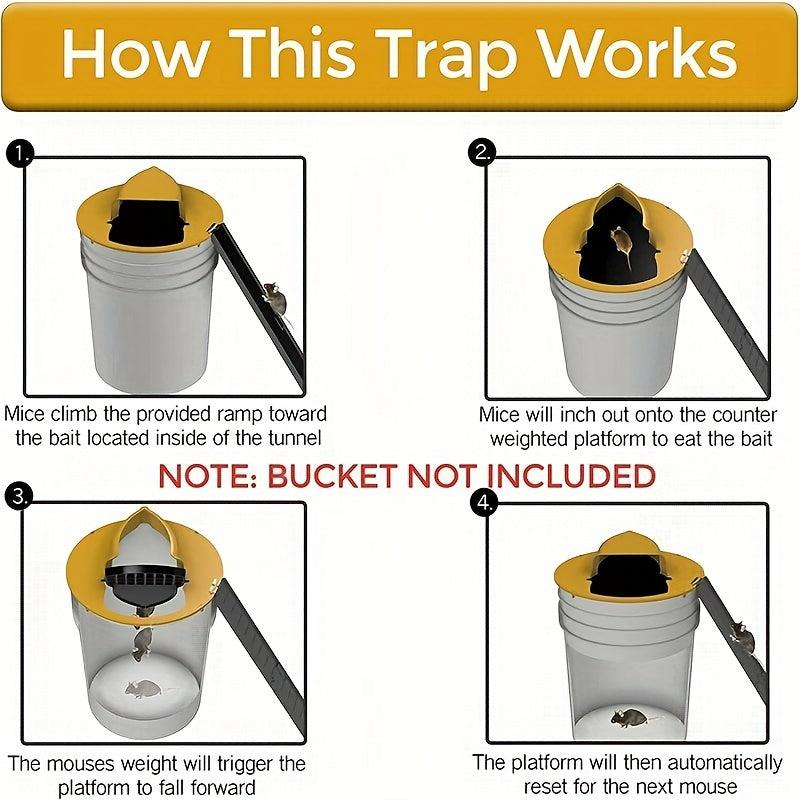 Humane Auto Reset Mouse Trap Bucket Lid Indoor Outdoor Garage Patio