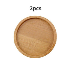 2pcs Bamboo Round Flower Pot Tray Succulent Fairy Wooden Flower Tray