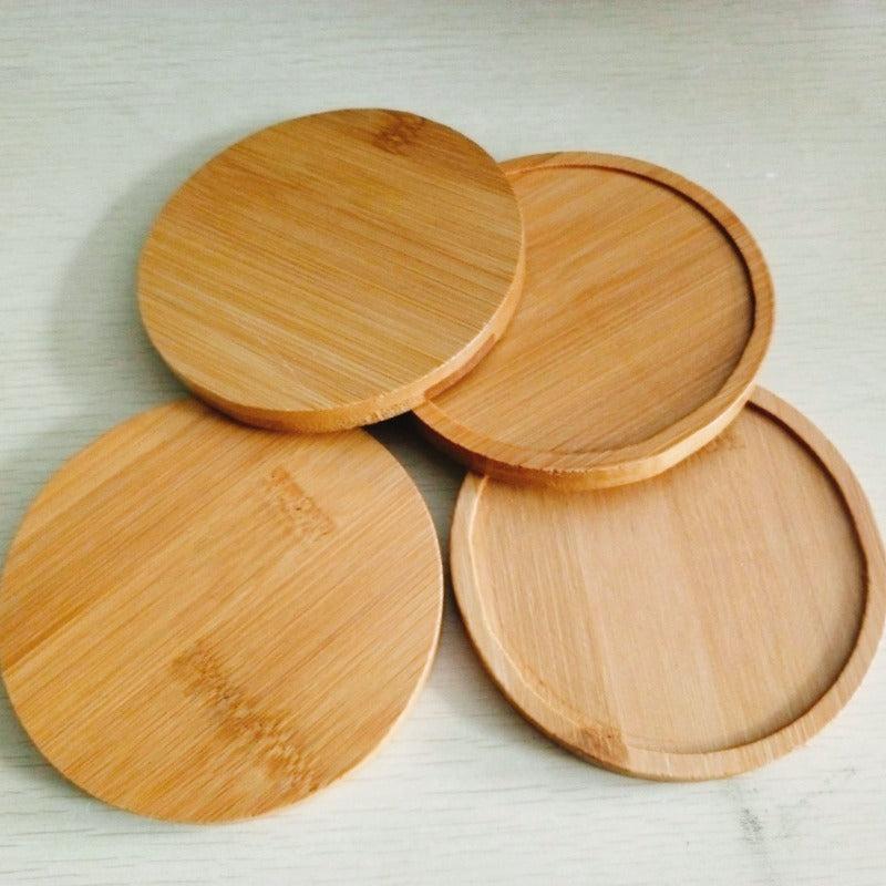 2pcs Bamboo Round Flower Pot Tray Succulent Fairy Wooden Flower Tray