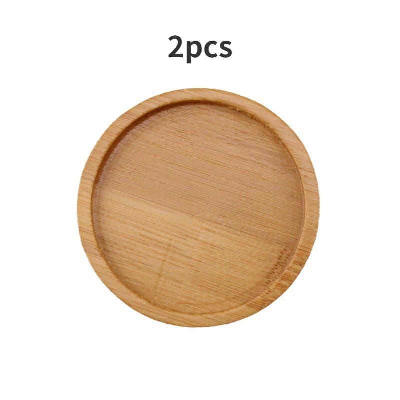 2pcs Bamboo Round Flower Pot Tray Succulent Fairy Wooden Flower Tray